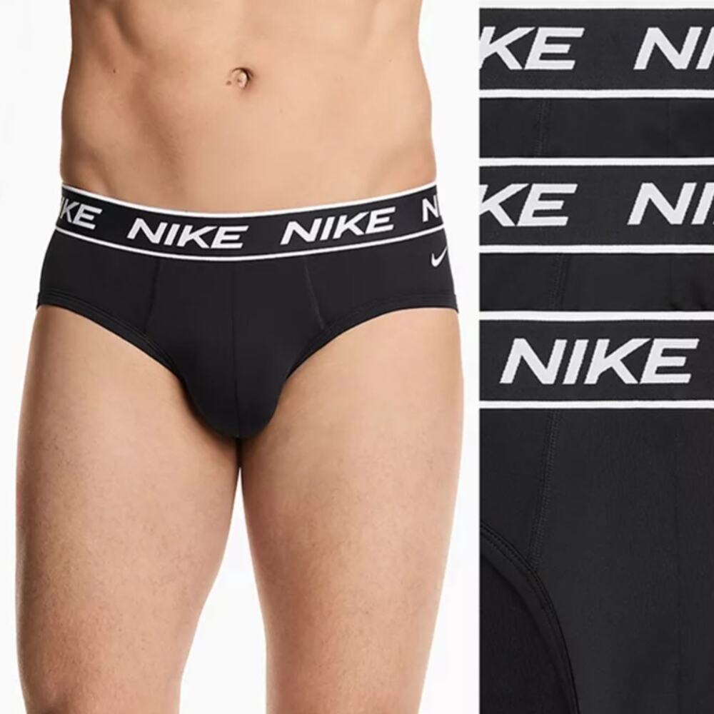 NIKE Men's M Black 3-Pack All Day Microfiber Stretch Hip Briefs E12-1